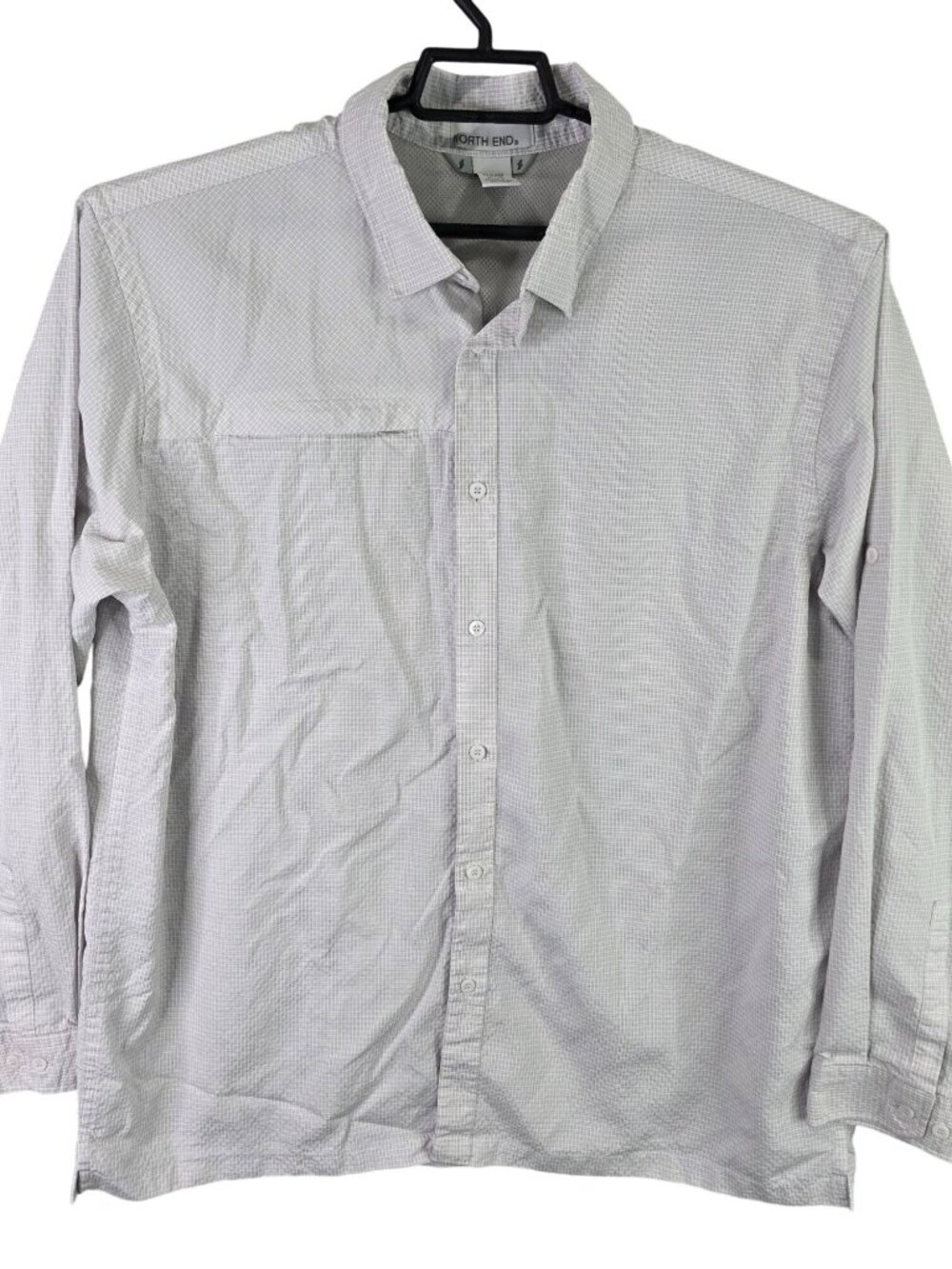 Mens North End White Button Up Shirt Long Sleeve Rayon & Polyester Plaid Size XL